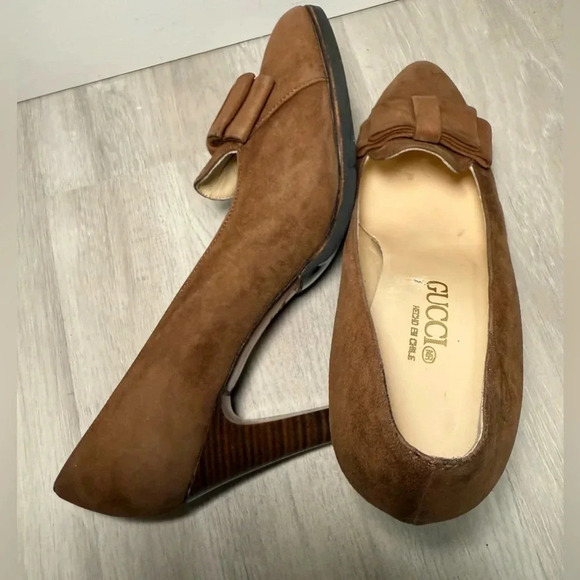 GUCCI Suede Bow Pumps Heels Brown Women Size 34 - Picture 14 of 16